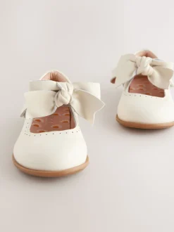 White Bow Leather Touch Fastening Shoes