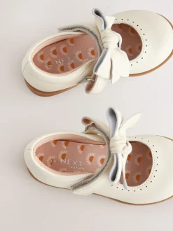 White Bow Leather Touch Fastening Shoes