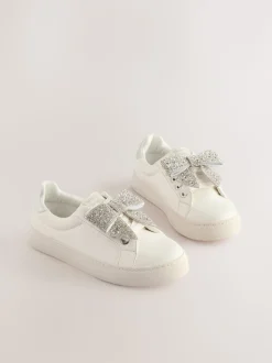 White Bow Standard Fit (F) Occasion Lace-Up Trainers