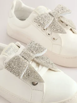 White Bow Standard Fit (F) Occasion Lace-Up Trainers