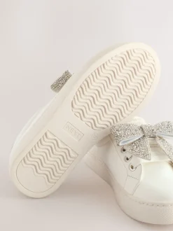 White Bow Standard Fit (F) Occasion Lace-Up Trainers