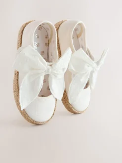 White Broderie Bow Touch And Fasten Strap Shoes