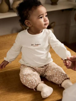 White/Brown Baby Long Sleeve Top and Trousers Set 2 Piece (0mths-2yrs)