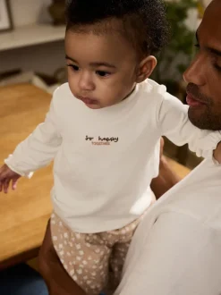 White/Brown Baby Long Sleeve Top and Trousers Set 2 Piece (0mths-2yrs)