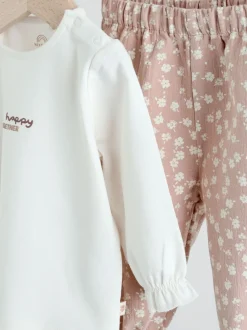 White/Brown Baby Long Sleeve Top and Trousers Set 2 Piece (0mths-2yrs)