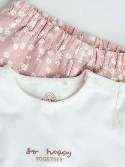 White/Brown Baby Long Sleeve Top and Trousers Set 2 Piece (0mths-2yrs)
