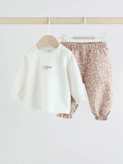 White/Brown Baby Long Sleeve Top and Trousers Set 2 Piece (0mths-2yrs)