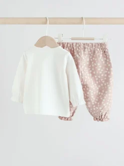 White/Brown Baby Long Sleeve Top and Trousers Set 2 Piece (0mths-2yrs)