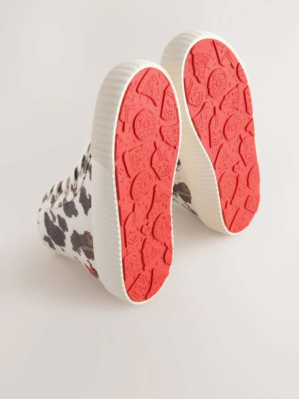 White/Brown Cow Printed Standard Fit (F) Lace Up High Top Trainers