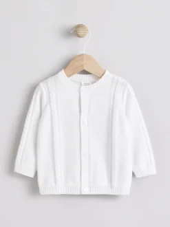White Cable Knitted Baby Cardigan