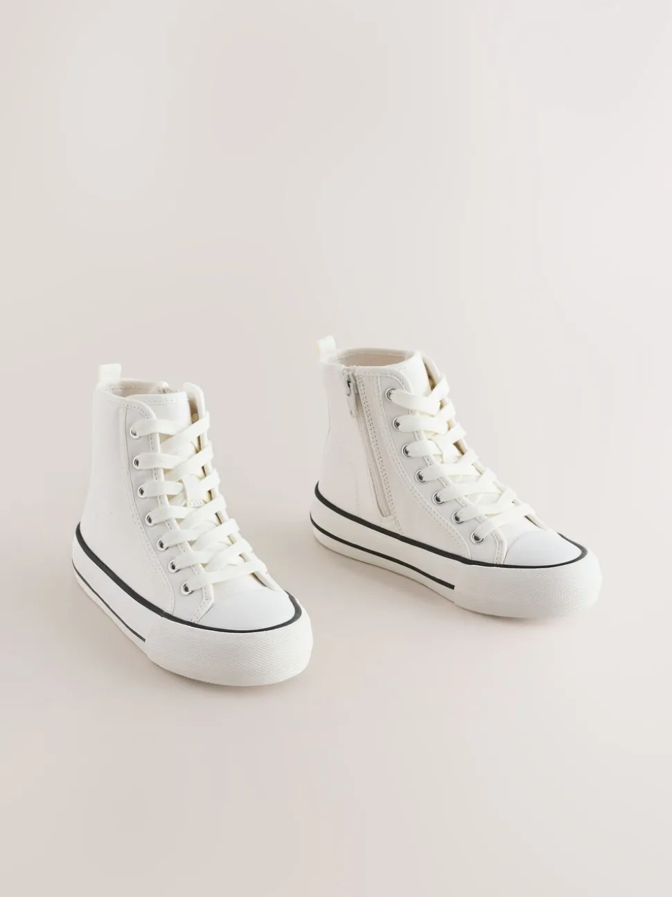 White Canvas Standard Fit (F) Lace Up High Top Trainers