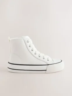 White Canvas Standard Fit (F) Lace Up High Top Trainers