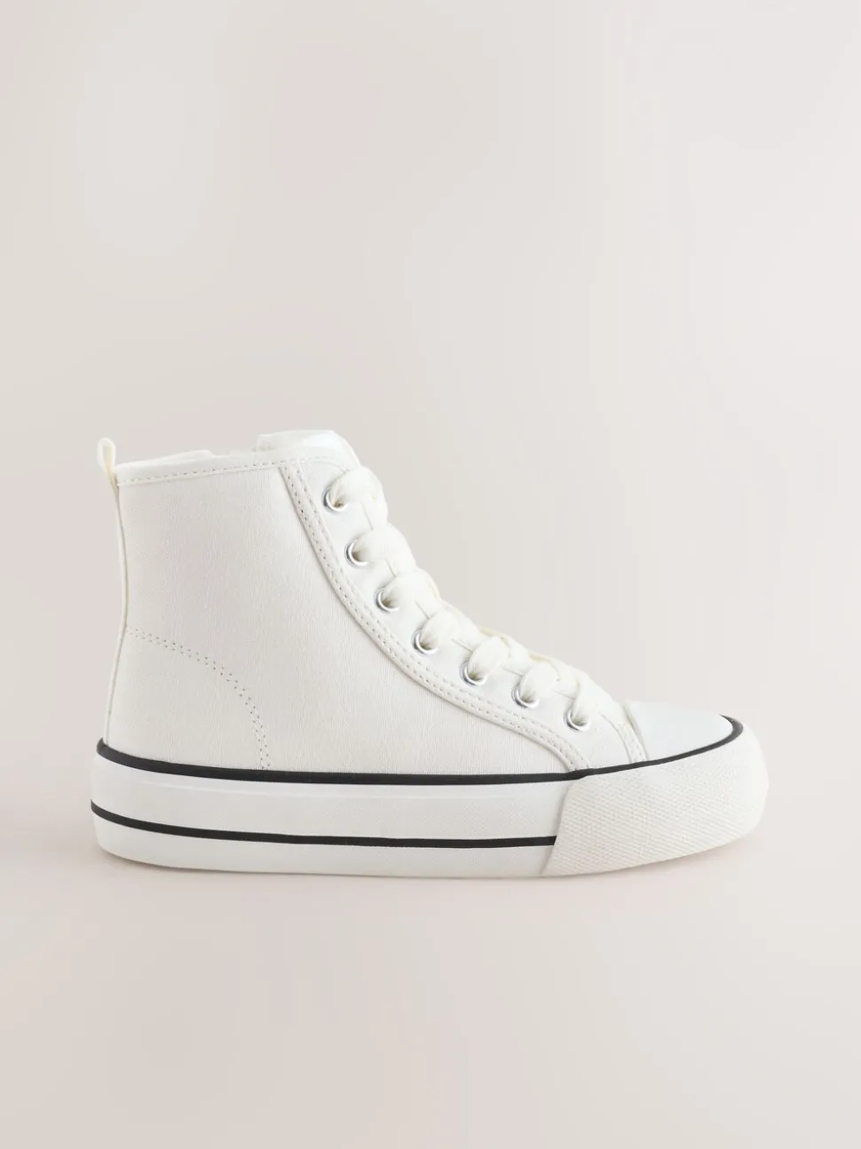 White Canvas Standard Fit (F) Lace Up High Top Trainers