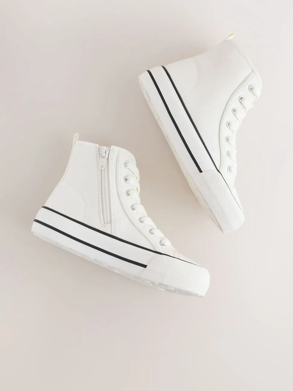 White Canvas Standard Fit (F) Lace Up High Top Trainers