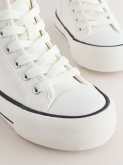 White Canvas Standard Fit (F) Lace Up High Top Trainers