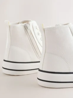 White Canvas Standard Fit (F) Lace Up High Top Trainers