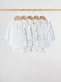 White Character 5 Pack Long Sleeve 100% Cotton Baby Bodysuits