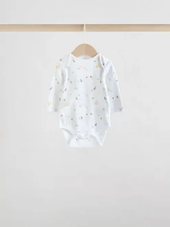 White Character 5 Pack Long Sleeve 100% Cotton Baby Bodysuits