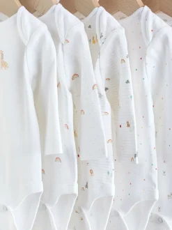 White Character 5 Pack Long Sleeve 100% Cotton Baby Bodysuits