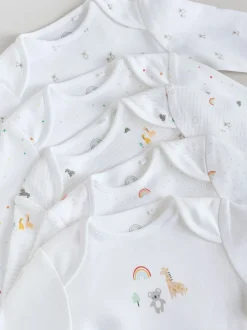 White Character 5 Pack Long Sleeve 100% Cotton Baby Bodysuits