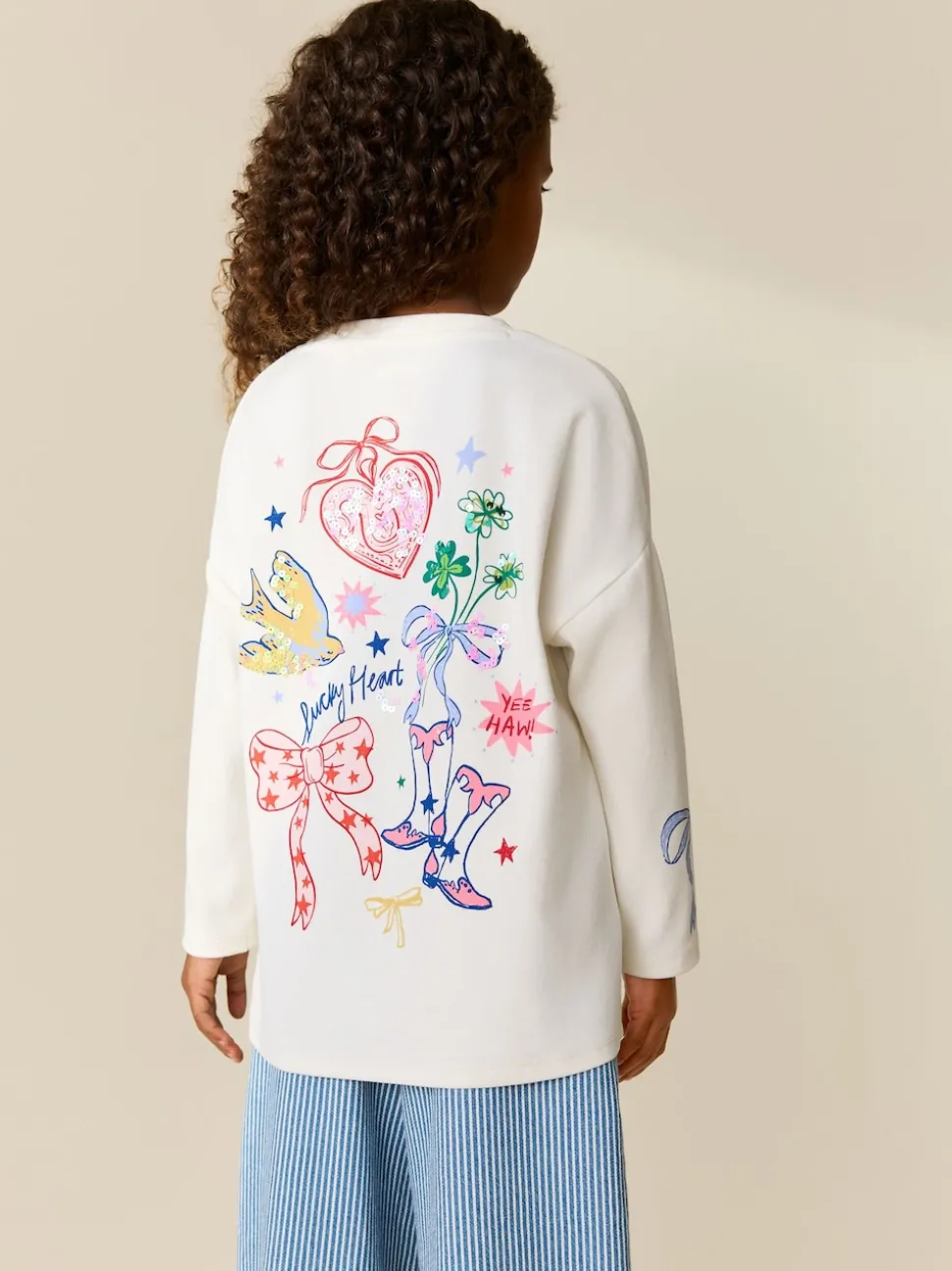 White Charm Long Sleeve Sequin Top (3-16yrs)