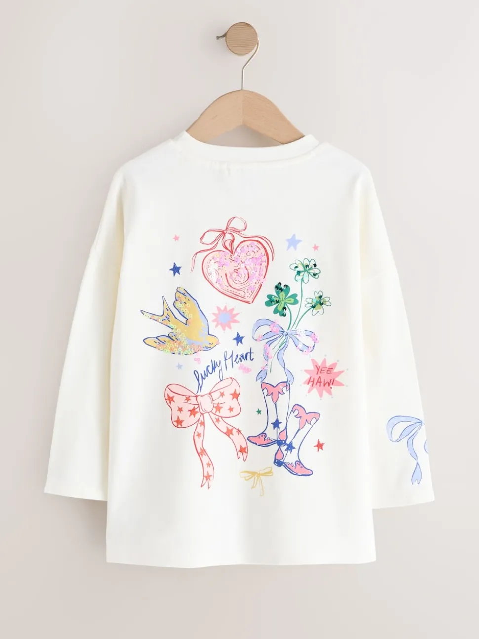 White Charm Long Sleeve Sequin Top (3-16yrs)