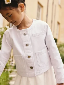 White Collarless Denim Jacket (3-16yrs)