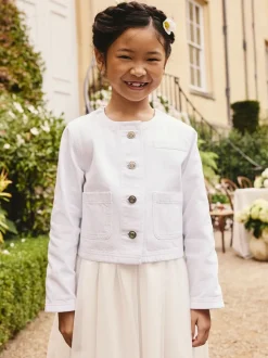 White Collarless Denim Jacket (3-16yrs)