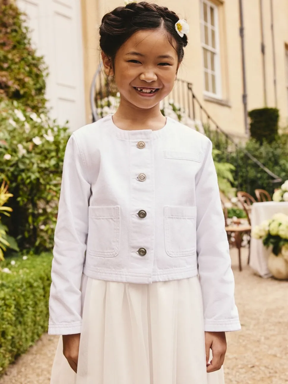 White Collarless Denim Jacket (3-16yrs)