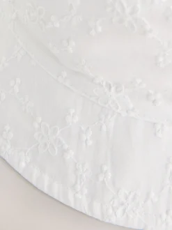 White 100% Cotton Embroided Bucket Hat (3mths-10yrs)