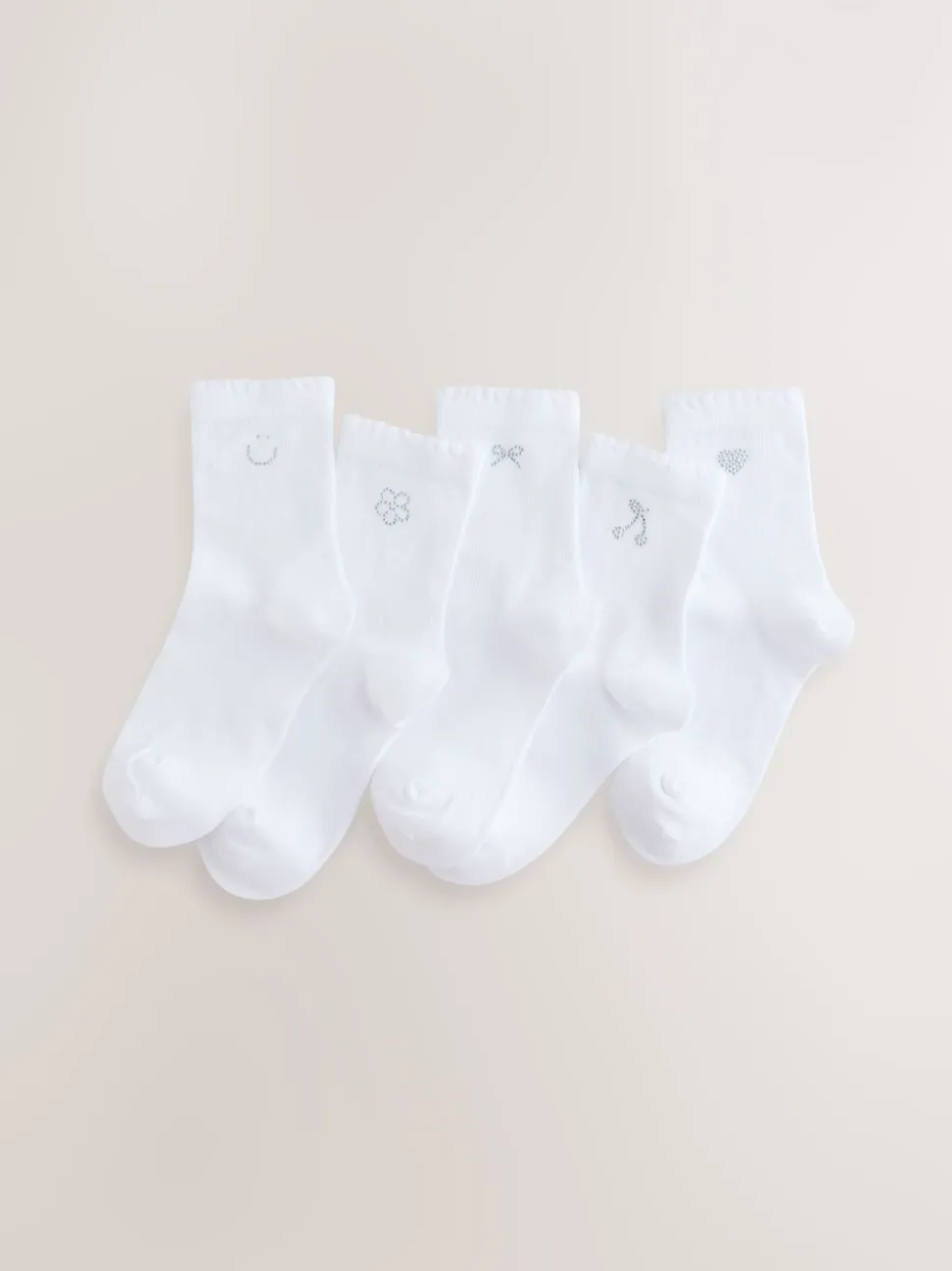 White Cotton Rich Diamante Ankle Socks 5 Pack