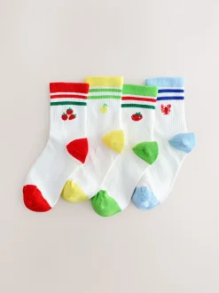 White Cotton Rich Ribbed Ankle Socks 4 Pack