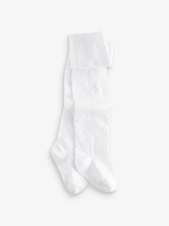 White Cotton Rich Textured Heart Tights