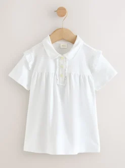 White Cotton Stretch Frill Shoulder School Polo Tops 2 Pack (3-16yrs)