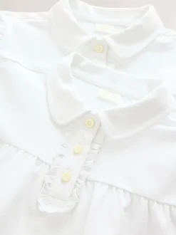 White Cotton Stretch Frill Shoulder School Polo Tops 2 Pack (3-16yrs)