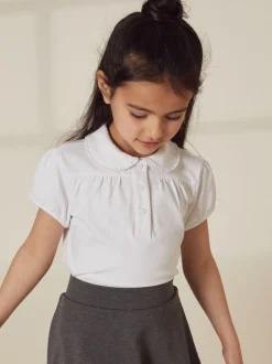 White Cotton Stretch Pretty Collar School Jersey Top (3-14yrs)