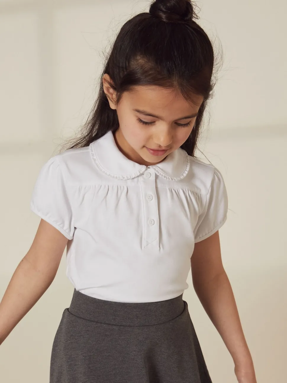 White Cotton Stretch Pretty Collar School Jersey Top (3-14yrs)