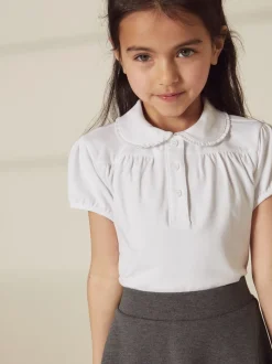 White Cotton Stretch Pretty Collar School Jersey Top (3-14yrs)