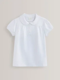 White Cotton Stretch Pretty Collar School Jersey Top (3-14yrs)