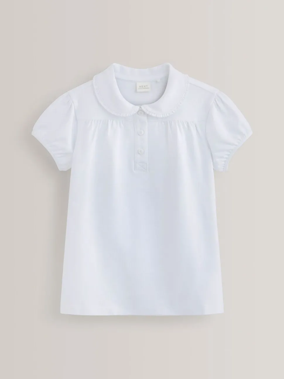 White Cotton Stretch Pretty Collar School Jersey Top (3-14yrs)