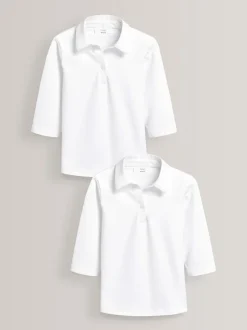 White Cotton Stretch 3/4 Sleeve School Jersey Blouses 2 Pack (3-16yrs)
