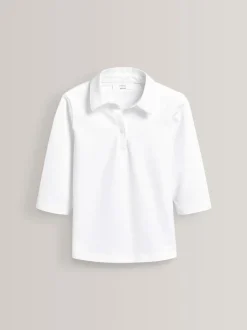 White Cotton Stretch 3/4 Sleeve School Jersey Blouses 2 Pack (3-16yrs)