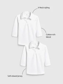White Cotton Stretch 3/4 Sleeve School Jersey Blouses 2 Pack (3-16yrs)