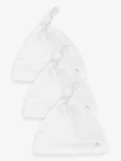 White 100% Cotton Tie Top Baby Hats 3 Pack (0-12mths)