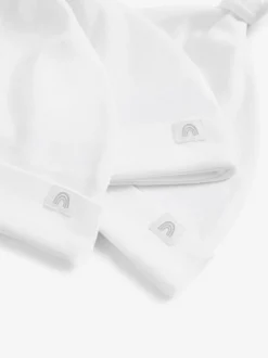 White 100% Cotton Tie Top Baby Hats 3 Pack (0-12mths)