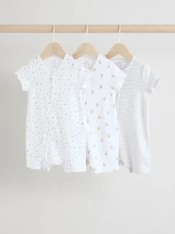 White 100% Cotton Two Way Zip Romper Sleepsuits 3 Pack (0mths-3yrs)