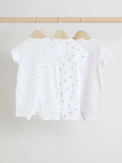 White 100% Cotton Two Way Zip Romper Sleepsuits 3 Pack (0mths-3yrs)