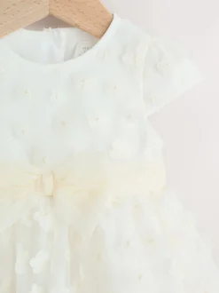 White 3D Flowers Baby Occasion Dress (0mths-2yrs)