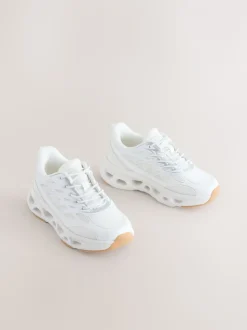 White Elastic Lace Slip On Trainers