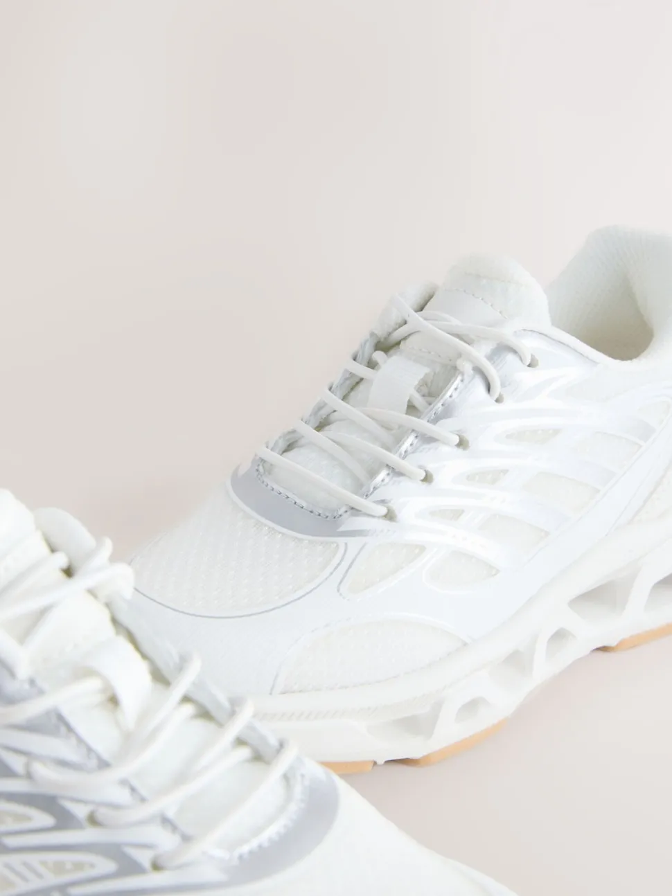 White Elastic Lace Slip On Trainers